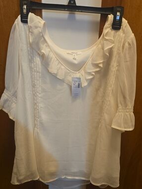 Maurices Cream Ruffle V-Neck Tunic Top
